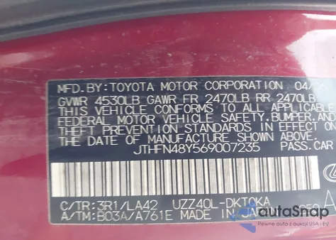 2006 Lexus Sc 430 из США, поврежденный, VIN JTHFN48Y569007235